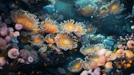 Enchanted Underwater World: A Symphony of Luminescent Sea Anemones