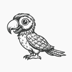 Obraz premium Sketch of a parrot on a branch in vector cartoon illustration isolated on white background