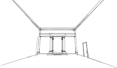Elegant Hand-Drawn Sketch: Classic Interior Design. AI Generated