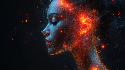 Creative Vision of Innovation and Ideas Depicted Through Abstract Woman's Portrait with Cosmic Elements