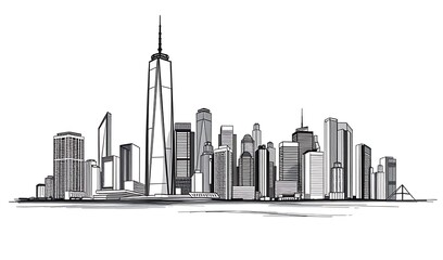 Naklejka premium Stunning Cityscape Sketch: Monochrome Illustration. AI Generated