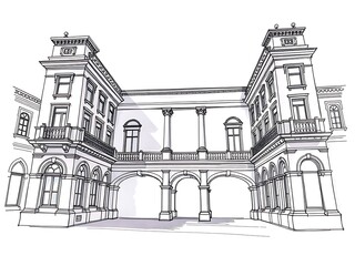 Elegant Hand-Drawn Sketch: Grand Palace Architecture. AI Generated