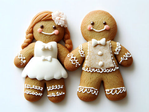 Sweet Christmas gingerbread cookies, decorated with icing, a festive holiday treat