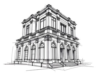 Elegant Building Sketch: Detailed Architectural Illustration. AI Generated
