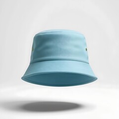 Fototapeta premium Light Blue Bucket Hat Product Photography Mockup A Clean Minimalist Studio Shot of a Stylish and Trendy Summer Hat Perfect for Branding and E-commerce