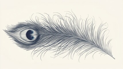 Obraz premium Elegant peacock feather with intricate lines showcasing natural beauty and complexity against a soft background ideal for artistic designs.