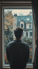 Person Viewing Residential Street Through Window