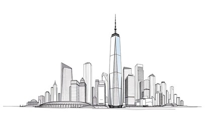 Fototapeta premium Sketched Cityscape: Modern Skyline Illustration. AI Generated