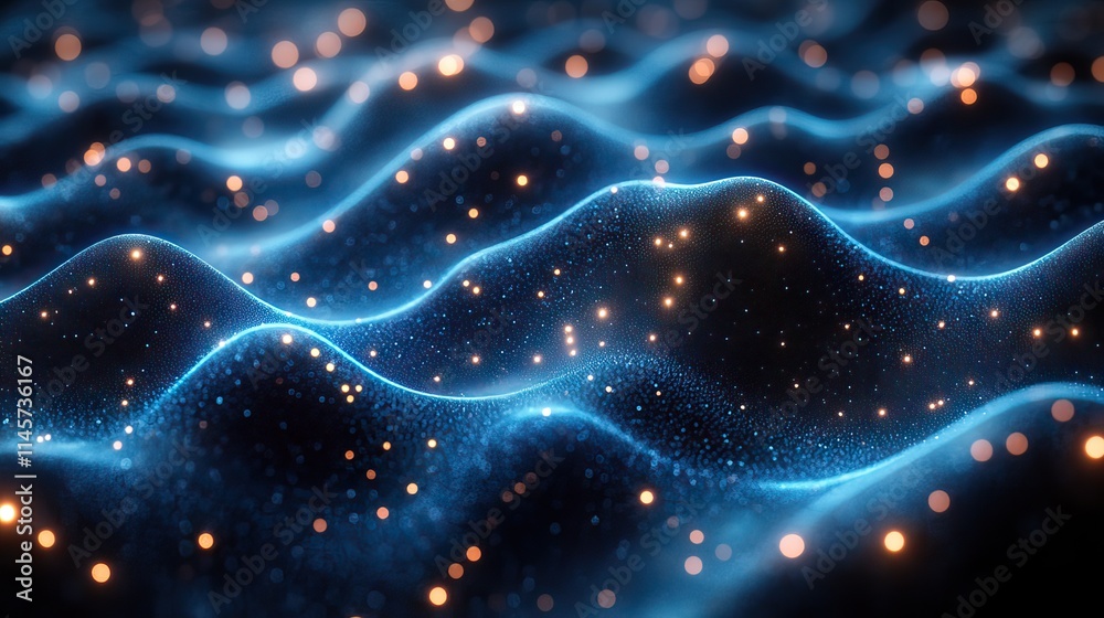 Wall mural blue background pattern with waves, representing a modern system, cloud computing, innovation connec