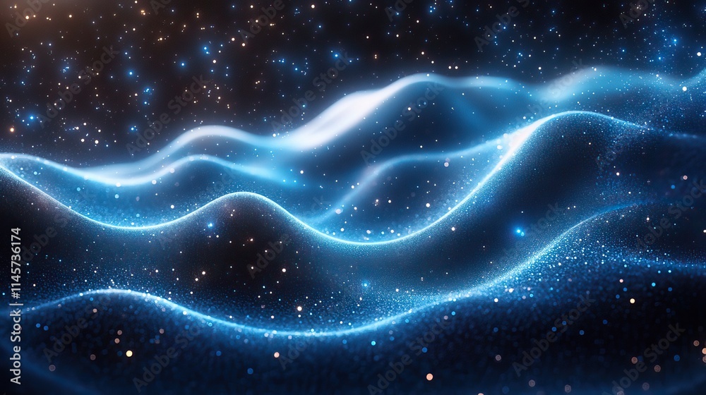 Wall mural blue background pattern with waves, representing a modern system, cloud computing, innovation connec