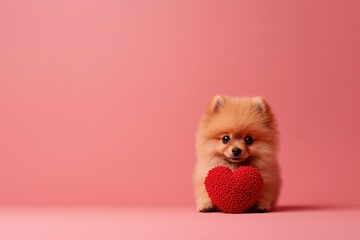 Pomeranian puppy hearts valentine's day celebration indoor cute