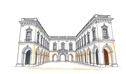 Elegant Hand-Drawn Palace Illustration: Detailed Architectural Sketch. AI Generated