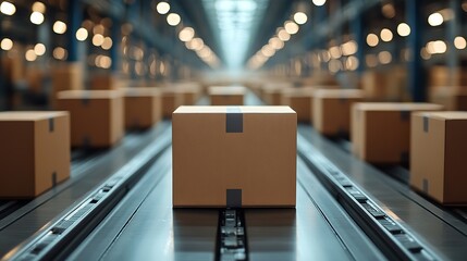Boxes represent delivery logistics in a factory, courier service, online shopping supply chain, distribution, package parcels, ecommerce orders, and dropshipping.