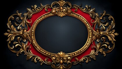 Ornate Gold Frame with Red Accents and Blank Center