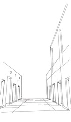 Elegant Hand-Drawn Sketch: Minimalist City Alleyway. AI Generated