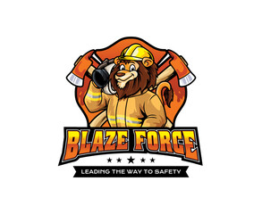 Lion Firefighter Mascot Logo