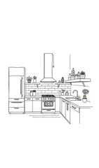 Obraz premium Clean Kitchen Sketch: Modern Minimalist Illustration. AI Generated