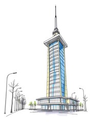 Hand-Drawn Sketch: Modern Skyscraper Illustration. AI Generated