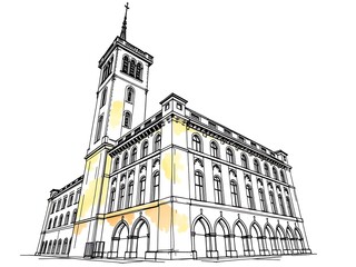 Fototapeta premium Elegant Hand-Drawn Sketch: Majestic Building Illustration. AI Generated