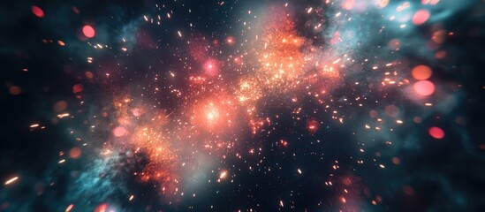 Fototapeta premium Vibrant cosmic explosion of fireworks illuminating a dark night sky creating a stunning visual spectacle of colors and light