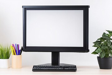 Fototapeta premium Stylish Black Monitor and Keyboard Setup
