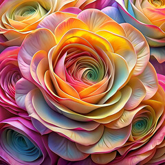 A vibrant. close-up view of a multi-colored rose.