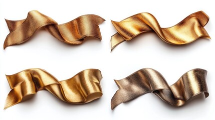 elegant collection of golden and bronze ribbons on a white background for festive design and decorative purposes