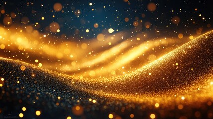 Fototapeta premium Golden glitter sparkles on a dark backdrop creating a festive bokeh effect ideal for Christmas and celebration design templates