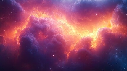Fototapeta premium Clouds and fire mix in a colorful abstract space scene, a cosmic inferno for wallpaper or background design, depicting an interstellar explosion in a vibrant galaxy.