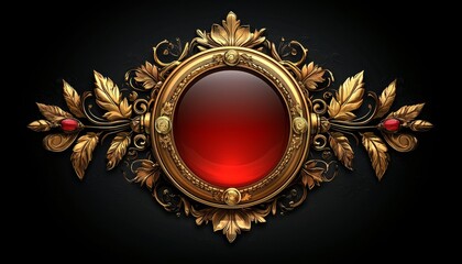 Ornate Gold Frame with Red Gemstone Centerpiece