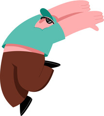 Hand-drawn obese guy illustration. Obesity cartoon character in flat vector style.