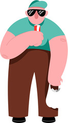 Hand-drawn obese guy illustration. Obesity cartoon character in flat vector style.