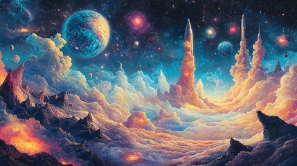 Stunning Cosmic Landscape Styled With Vibrant Glowing Sun in Image