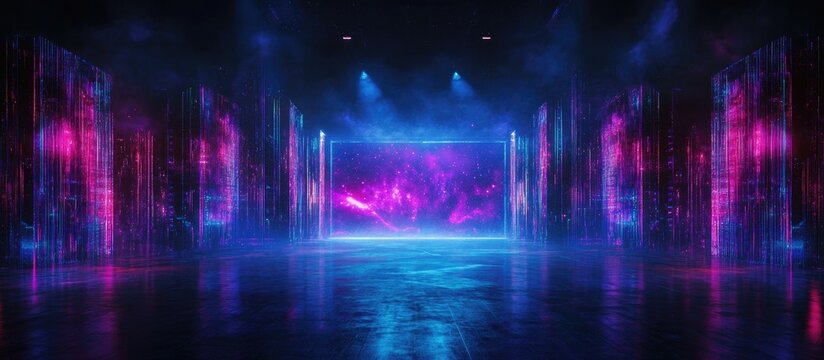 Vibrant blue and purple stage lights create a dynamic atmosphere for a captivating concert performance and immersive lighting concept.