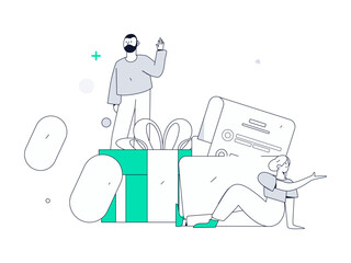 Invite friends to conduct questionnaire flat vector concept operation hand drawn illustration
