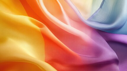 Obraz premium Colorful flow of silky fabric in vibrant rainbow hues creating a soft and dreamy abstract background texture.