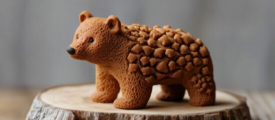 Gingerbread bear figurine with detailed texture on a rustic wooden surface showcasing craftsmanship and holiday spirit