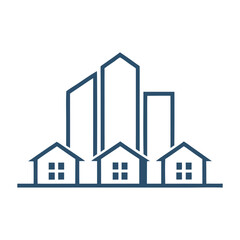Minimalist Blue Line Cityscape Logo Design.