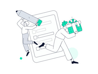 Invite friends to conduct questionnaire flat vector concept operation hand drawn illustration
