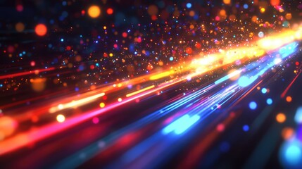 Obraz premium Dynamic Abstract Light Trails with Bokeh Effects in Vibrant Colors Ideal for Backgrounds and Artistic Designs
