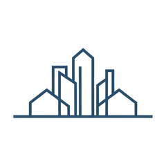 Minimalist Blue Line Cityscape Logo Design. © fazlay907