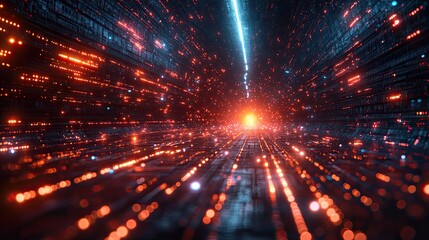 Fototapeta premium Cyber space and speed of light with neon circuit symbolize a futuristic computer server, cloud computing, IT innovation, technology, fast connection, motherboard system, and hardware.