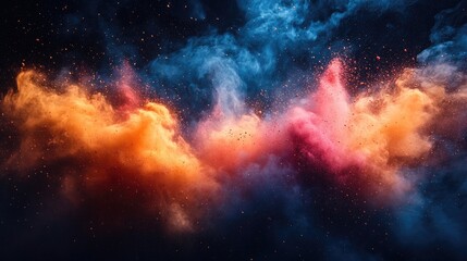 Fototapeta premium Vibrant color cloud explosion with dynamic freeze motion of dust particles against a dramatic dark backdrop creating an artistic visual effect