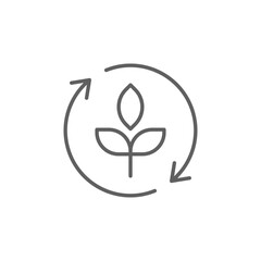 Reforestation icon. Simple outline style. Tree, plant with circle cycle, ecosystem, sustainable, restore, forest, environment concept. Thin line symbol. Vector illustration isolated. Editable stroke.