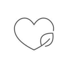 Love ecology icon. Simple outline style. Heart shape and leaves, leaf, organic, eco, vegan, herbal healthcare, nature care concept. Thin line symbol. Vector illustration isolated. Editable stroke.