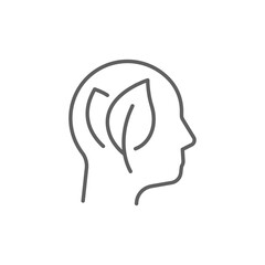 Green thinking icon. Simple outline style. Think green, nature and ecology, person head with leaves, plant, leaf, environment concept. Thin line symbol. Vector illustration isolated. Editable stroke.