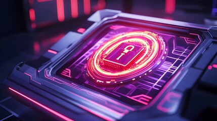 Obraz premium cyber security: digital lock neon interface - neon/glow effects