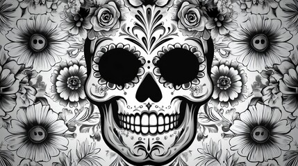 Day of the Dead celebration featuring traditional food and drink with vibrant sugar skull and floral decorations in a festive setting