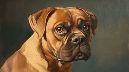 Obraz premium Portrait of a brown dog with soulful eyes showcasing detailed fur and expressive features against a soft background.