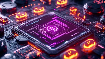 Fototapeta premium cyberpunk cpu neon tech chipboard - cyberpunk aesthetics